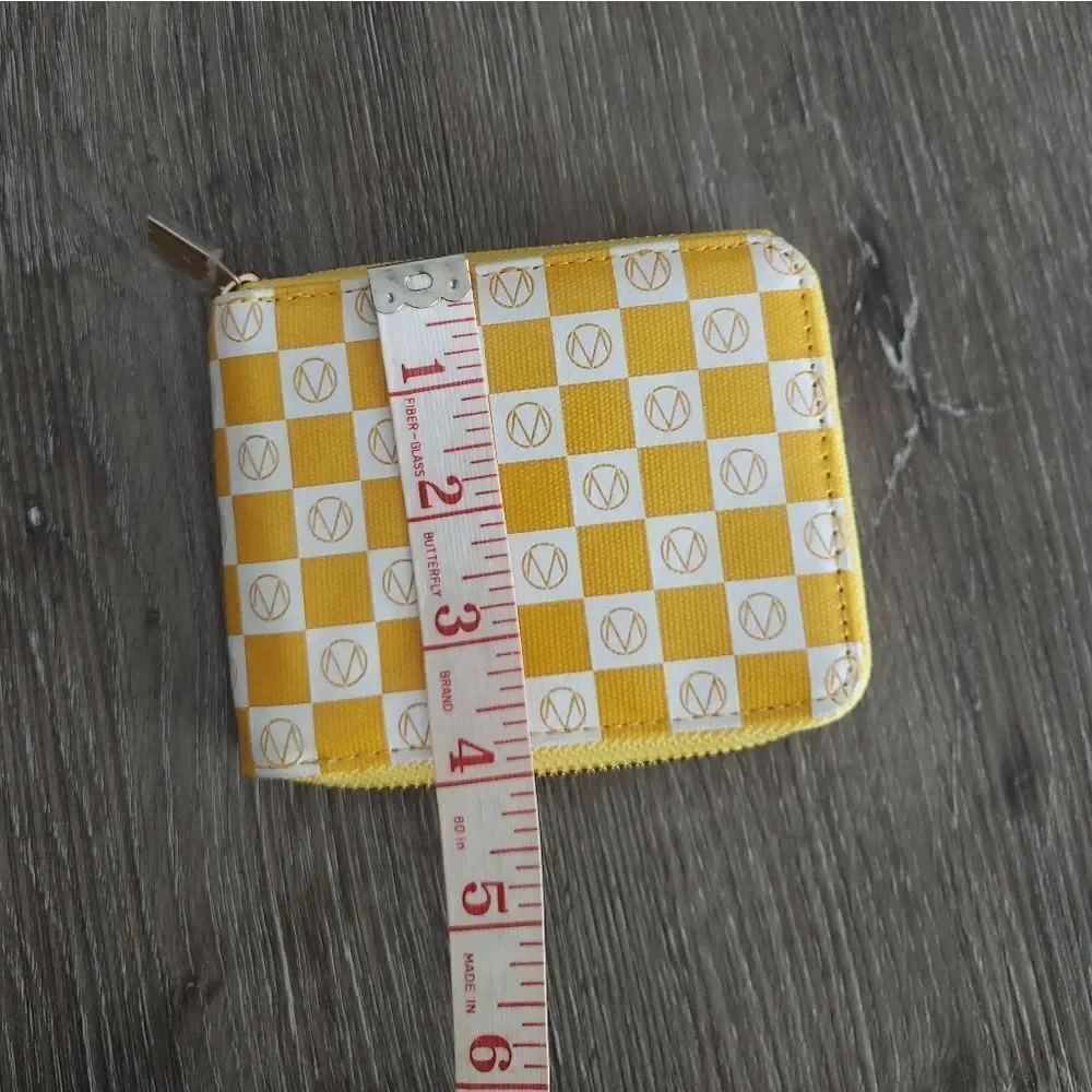 New Yellow White Checkered Zip Wallet